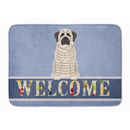 Carolines Treasures Mastiff Brindle White Welcome Machine Washable Memory Foam Mat BB5597RUG